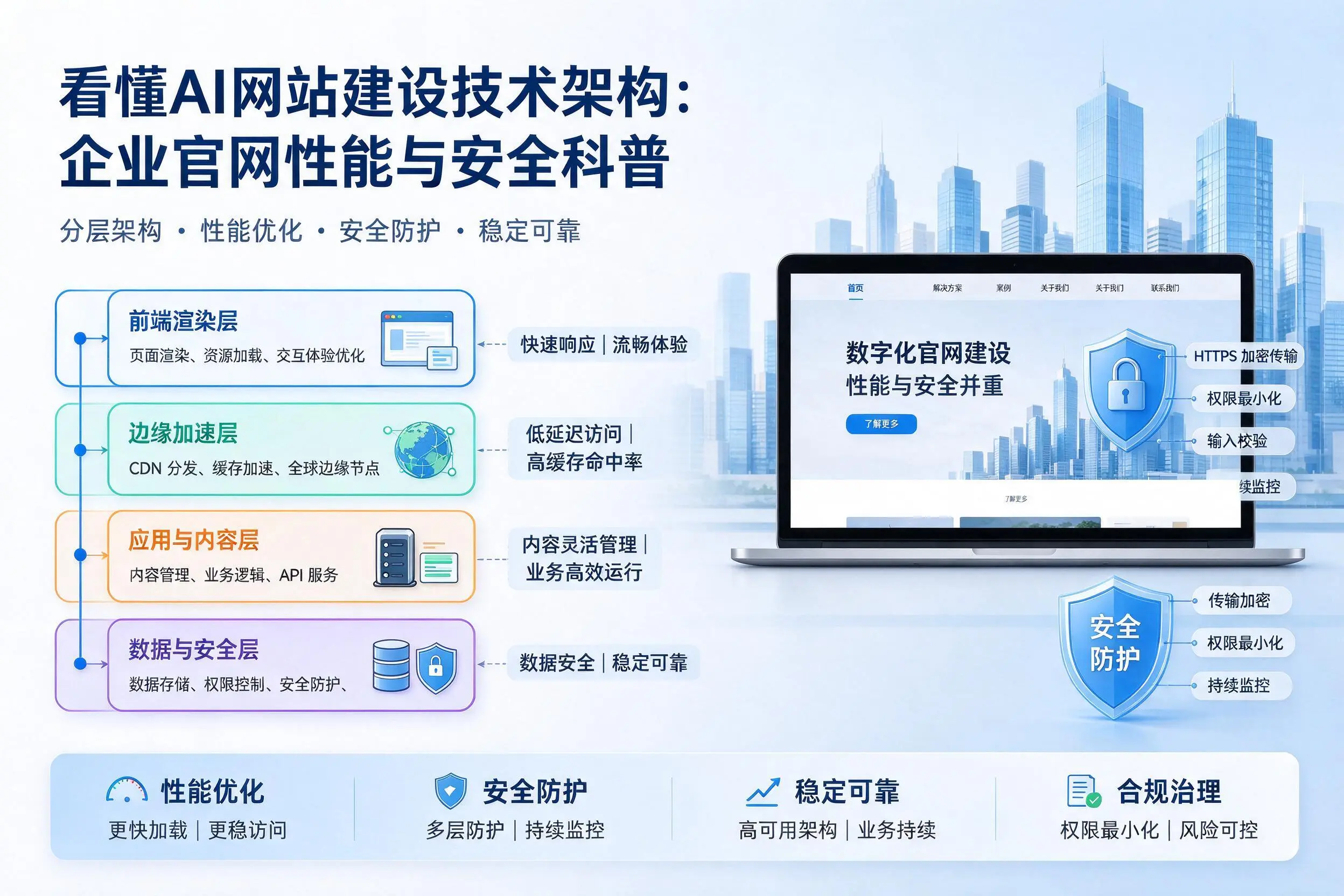 看懂AI网站建设技术架构:濮阳企业官网性能与安全科普