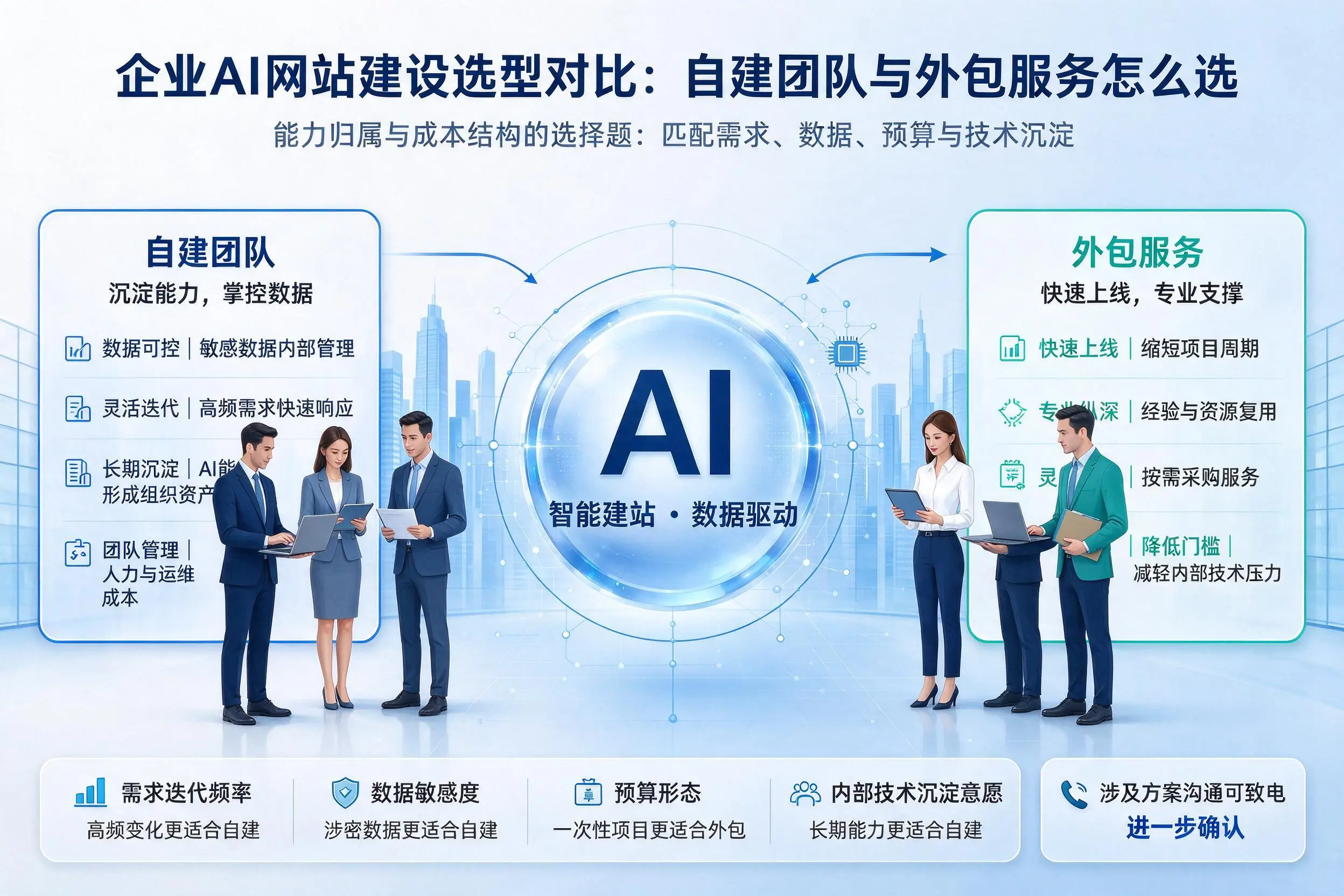 濮阳企业AI网站建设选型对比:自建团队与外包服务怎么选